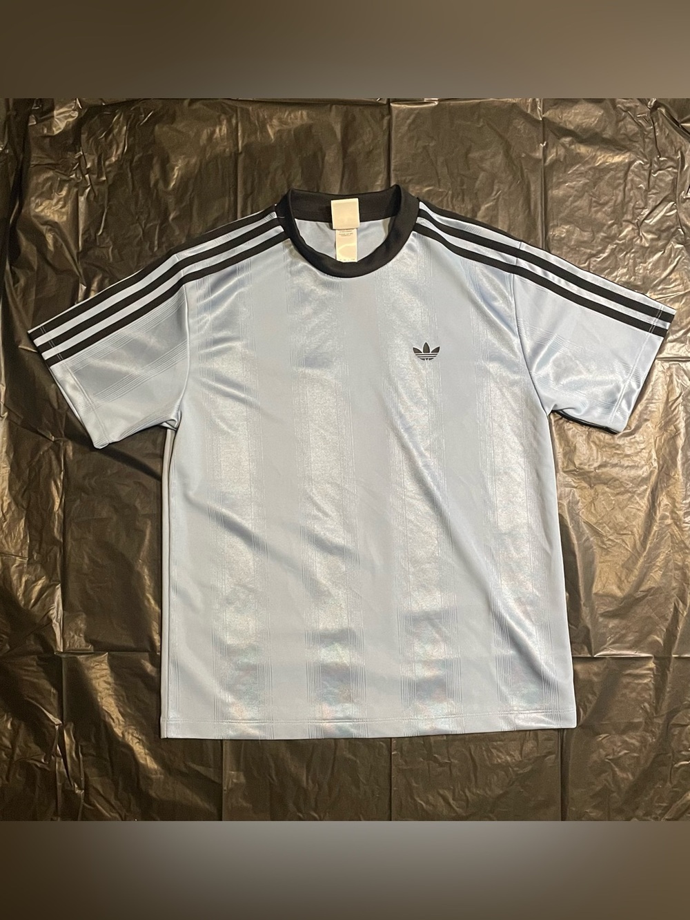Adidas Light Blue Tee with Black Trim and 3-Stripes